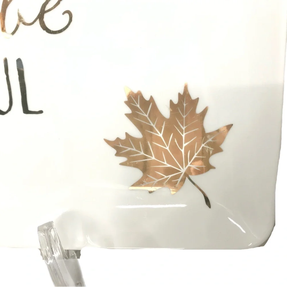 Pier 1 “Always Be Thankful” Porcelain Gold Thanksgiving Platter Rectangular 8x14